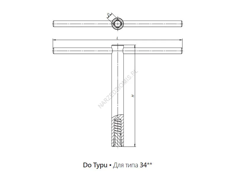 Rysunek techniczny: Klucz do uchwytów tokarskich sztorcowy KL kwadrat 16 do typu 3404 250 RHU - BISON-BIAL